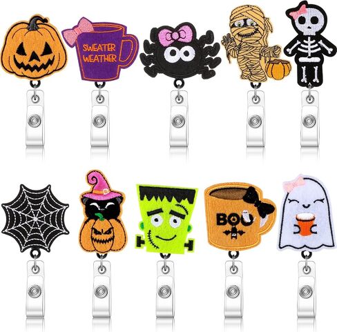 10 Pcs Christmas Holiday Badge Reels for Nurses Badge Holder Santa Elk Christmas Tree Candy Canes Lollipop Felt Embroidered Retractable Badge Reel Holder with Clip for Nurse Doctor (Santa Claus) in Kuwait