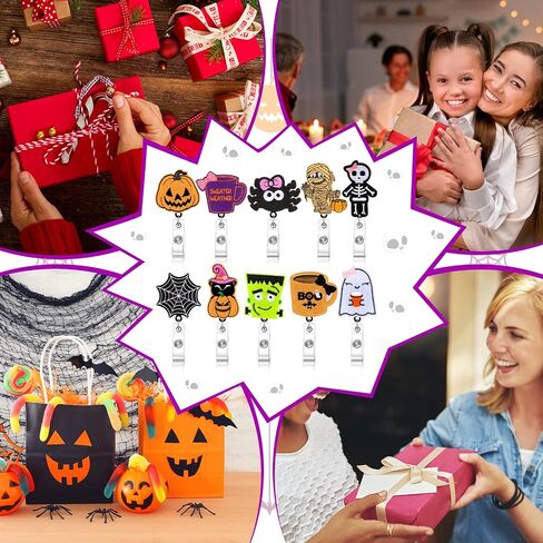 10 Pcs Christmas Holiday Badge Reels for Nurses Badge Holder Santa Elk Christmas Tree Candy Canes Lollipop Felt Embroidered Retractable Badge Reel Holder with Clip for Nurse Doctor (Santa Claus) in Kuwait
