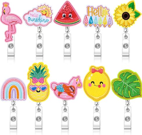 10 Pcs Christmas Holiday Badge Reels for Nurses Badge Holder Santa Elk Christmas Tree Candy Canes Lollipop Felt Embroidered Retractable Badge Reel Holder with Clip for Nurse Doctor (Santa Claus) in Kuwait