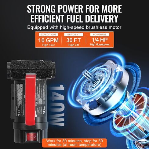 VEVOR Fuel Transfer Pump, 12V DC 10 GPM 1/4 HP, Portable Electric Diesel Transfer Pump with Automatic Shut-Off Fuel Nozzle, High Flow, Long Inlet & Outlet Hose for Diesel, Kerosene, Transformer Fuel in Saudi Arabia