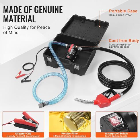 VEVOR Fuel Transfer Pump, 12V DC 10 GPM 1/4 HP, Portable Electric Diesel Transfer Pump with Automatic Shut-Off Fuel Nozzle, High Flow, Long Inlet & Outlet Hose for Diesel, Kerosene, Transformer Fuel in Saudi Arabia