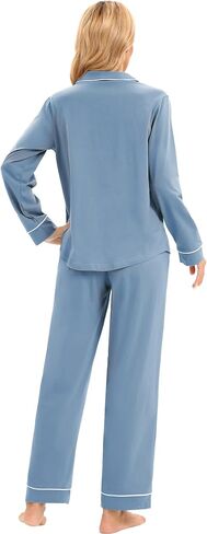 LUBOT 100% Cotton Pajamas for Women PJ Set Soft Button-Down 2 Piece Set Knitted Long Sleeve Sleepwear Loungewear XS-XXL in Kuwait