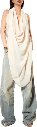 قميص OYOANGLE نسائي بدون ظهر ورقبة متدلية بدون أكمام مع ثنيات أمامية من الشيفون العصري in Kuwait