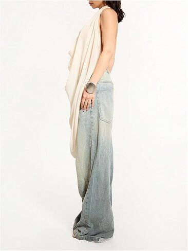 قميص OYOANGLE نسائي بدون ظهر ورقبة متدلية بدون أكمام مع ثنيات أمامية من الشيفون العصري in Kuwait