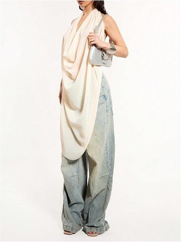 قميص OYOANGLE نسائي بدون ظهر ورقبة متدلية بدون أكمام مع ثنيات أمامية من الشيفون العصري in Kuwait