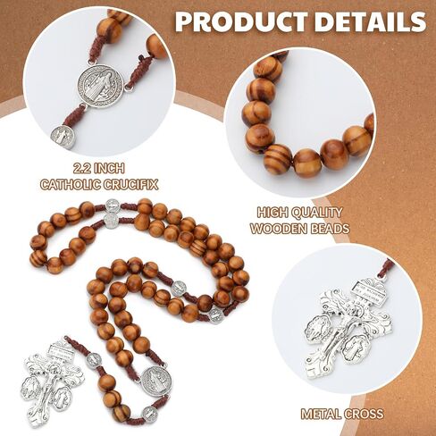 Rosary Beads Catholic for Women Men Rosary Cross with Pardon Crucifix Necklace with St Benedict Prayer Card and Bags for Regalos Cristianos Rosarios Catolicos Para Hombre in Saudi Arabia