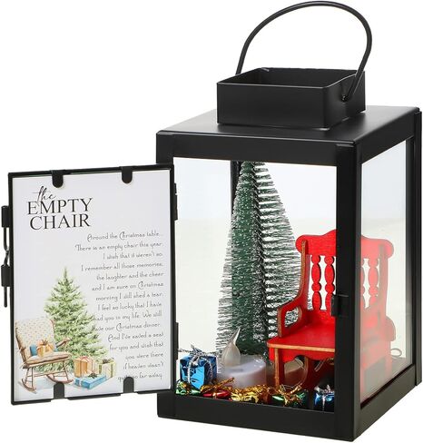 Roowest عيد الميلاد في السماء ديكور عيد الميلاد التذكاري فانوس كرسي هزاز فارغ مع شمعة LED شجرة عيد الميلاد الصغيرة صناديق لامعة زخرفة في ذكرى أحبائهم توفير مقعد هدية تذكارية DIY (13 قطعة) in Kuwait
