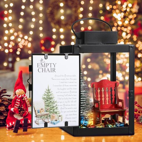 Roowest عيد الميلاد في السماء ديكور عيد الميلاد التذكاري فانوس كرسي هزاز فارغ مع شمعة LED شجرة عيد الميلاد الصغيرة صناديق لامعة زخرفة في ذكرى أحبائهم توفير مقعد هدية تذكارية DIY (13 قطعة) in Kuwait