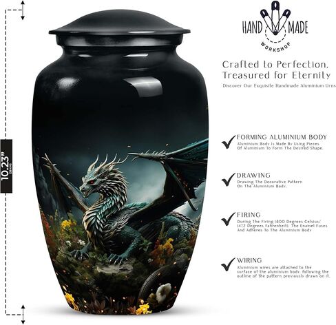 Dragon of Enchanted Woods - Combo of 1 Large Urn with Velvet Bag and 2 Small - Keepsake Cremation Urns for Human Ashes Adult Set of Large & Small Keepsake for Male & Female - Unique Urns, Black in Saudi Arabia