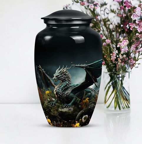 Dragon of Enchanted Woods - Combo of 1 Large Urn with Velvet Bag and 2 Small - Keepsake Cremation Urns for Human Ashes Adult Set of Large & Small Keepsake for Male & Female - Unique Urns, Black in Saudi Arabia