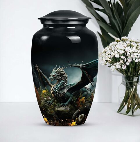 Dragon of Enchanted Woods - Combo of 1 Large Urn with Velvet Bag and 2 Small - Keepsake Cremation Urns for Human Ashes Adult Set of Large & Small Keepsake for Male & Female - Unique Urns, Black in Saudi Arabia