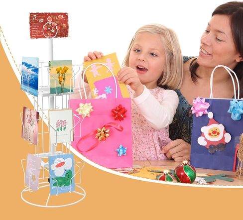 Greeting Card Display Stand,2 pack 12 Pockets Countertop Rotating Greeting Card Rack, Postcard Display Stand with 3 Tier, Metal Display Stand Spinning Floor Stand in Kuwait