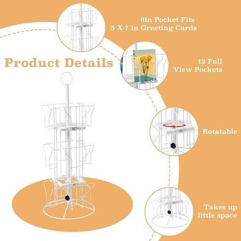 Greeting Card Display Stand,2 pack 12 Pockets Countertop Rotating Greeting Card Rack, Postcard Display Stand with 3 Tier, Metal Display Stand Spinning Floor Stand in Kuwait