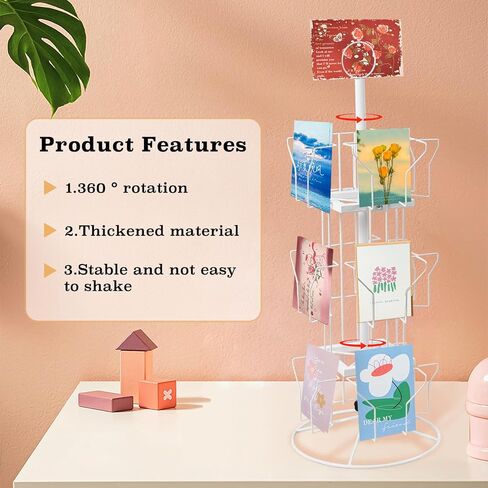 Greeting Card Display Stand,2 pack 12 Pockets Countertop Rotating Greeting Card Rack, Postcard Display Stand with 3 Tier, Metal Display Stand Spinning Floor Stand in Kuwait