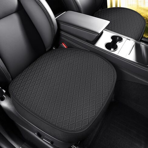 عبوتان من أغطية المقاعد السفلية لطراز Tesla Y 2024 2023-2020، أغطية مقاعد أمامية للسيارة فائقة التهوية وناعمة، أغطية مقاعد سفلية من القطن والكتان لطراز Tesla Y (أسود) in Kuwait