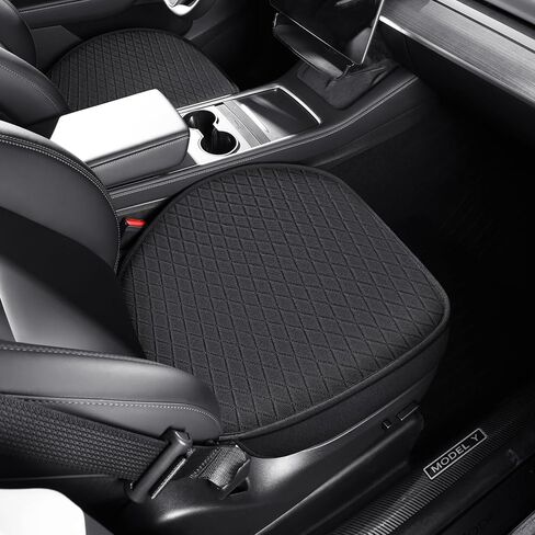 عبوتان من أغطية المقاعد السفلية لطراز Tesla Y 2024 2023-2020، أغطية مقاعد أمامية للسيارة فائقة التهوية وناعمة، أغطية مقاعد سفلية من القطن والكتان لطراز Tesla Y (أسود) in Kuwait