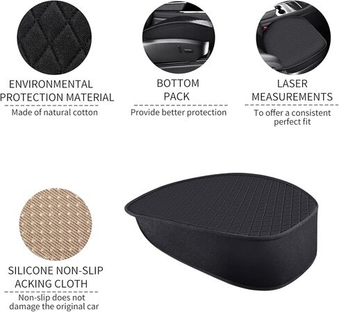 عبوتان من أغطية المقاعد السفلية لطراز Tesla Y 2024 2023-2020، أغطية مقاعد أمامية للسيارة فائقة التهوية وناعمة، أغطية مقاعد سفلية من القطن والكتان لطراز Tesla Y (أسود) in Kuwait