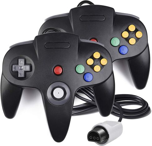 2 Pack USB N64 Controller, Wired PC Gamepad [3D Analog Stick] Compatible for Windows PC MAC Linux Raspberry Pi Genesis Higan Project 64 Retropie OpenEmu Emulator (Plug & Play) (Black/Grey) in Kuwait
