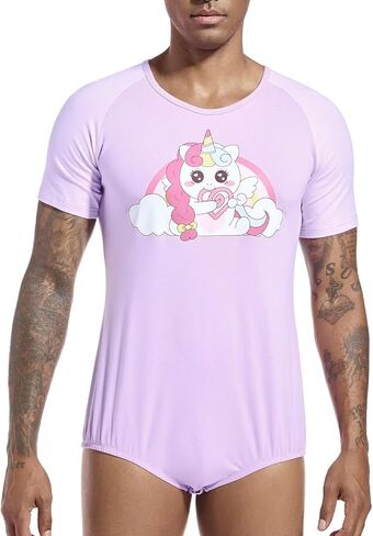 Mens Shapewear Short Sleeve Bodysuit Crotch Shirt Romper Pajamas Print Onesie for Men in Kuwait