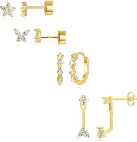 Gold Stud Earrings For Women Trendy,14k Gold Hypoallergenic Huggie Earrings,Cartilage Flatback Stud Earrings,4 Pairs Butterfly Flower Cute Earrings For Sensitive Ears in Saudi Arabia