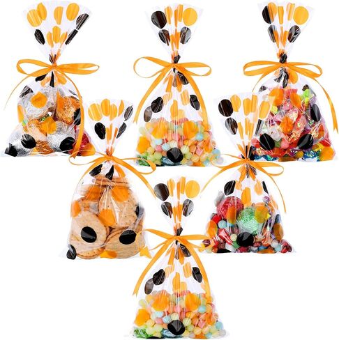 Boao 100 Pcs Christmas Cellophane Treat Bags Christmas Candy Bags Gift Bags Goodies Bags 11 x 5 Inches Red and Green Polka Dot Cello Bags Plastic Bags with Ribbon for Christmas Party Supplies in Saudi Arabia