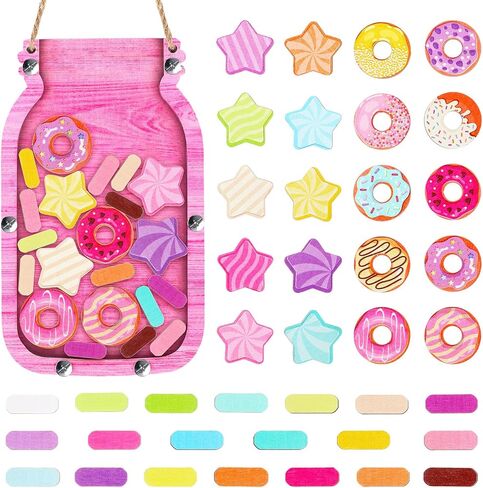 Treela Reward Mason Jar for Kids Candy Reward Chart for Toddlers Potty Training Mason Jar for Boys Girls Positive Behavior Chart Home School Management Tools(Donut,11.81 x 7.09 Inch) in Saudi Arabia