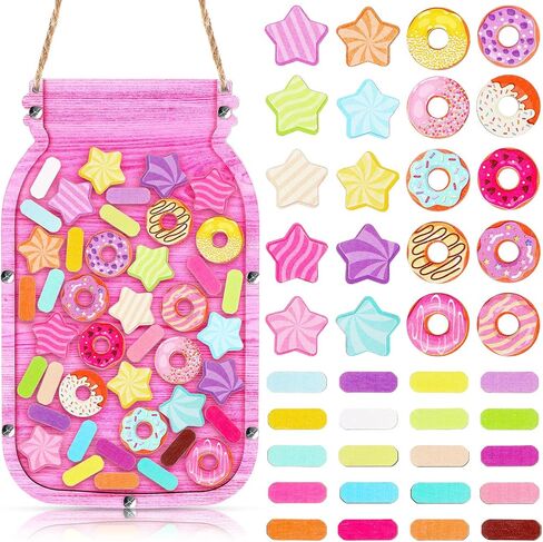 Treela Reward Mason Jar for Kids Candy Reward Chart for Toddlers Potty Training Mason Jar for Boys Girls Positive Behavior Chart Home School Management Tools(Donut,11.81 x 7.09 Inch) in Saudi Arabia
