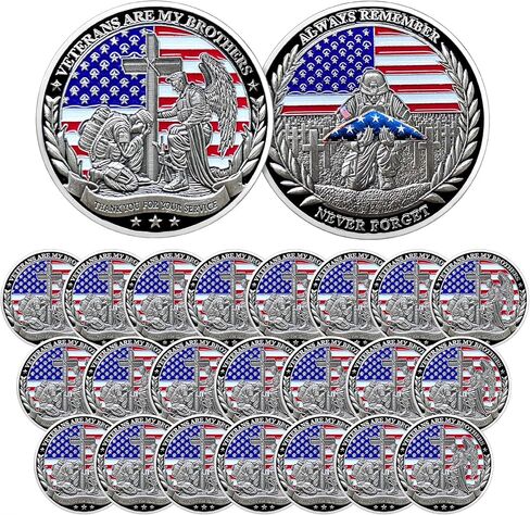 Military Challenge Coins, 24 Pcs US Military Coins Veteran Challenge Coin - Veterans are My Brothers - Thank You for Your Service - Military Commemorative Appreciation Gifts in Saudi Arabia
