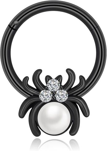 Stainless Steel Nose Ring Septum Clicker Ear Hoop Earring Tragus Cartilage Daith Spiders Cobweb Bat Nose Ring Hoop Hinged Segment Ring Piercing Jewelry for Women Men 16G 8MM 10MM in Kuwait