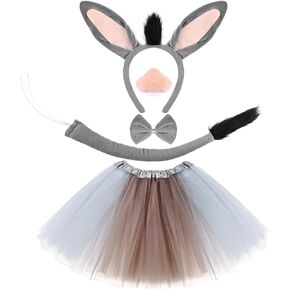 Kavoc 5 Pcs Donkey Costume Accessory Set Donkey Ears Headband Nose BowTie Tail and Skirt