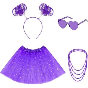 Women Tutu Costume Tutu Accessories Set Dress Up Striped Sock Sunglasses Ponytail Headband Skirt Necklace