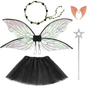Gionforsy Fairy Wings for Girls Adults Tutu Angel Wings Costume Set Halloween Butterfly Fairy Costume for Women Spirit Week