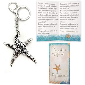 Smiling Wisdom - Starfish Story Appreciation Small Keepsake Card and Keychain Gift Set - You Make a Profound Difference - Ornate Swirl Keychain