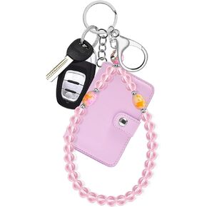 M-Plateau Wristlet Keychain With Wallet,Includ Beads Bracelets And Leather Credit Card Holder For Go Out Travel Essentials