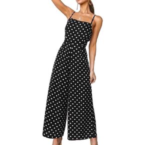 xxxiticat Women's Polka Dot Wide Leg Jumpsuit Spaghetti Straps Bow Knot Strappy Playsuit Overalls Casual Loose Rompers