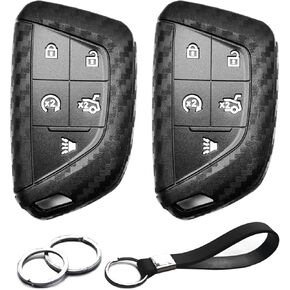 2pcs Compatible with Cadillac Key Fob Cover Case Key Chain fit for Cadillac CT4 CT5 XT4 Lyriq Accessories Shell Holder Carbon Fiber Black