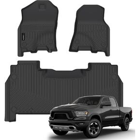 All Weather Floor Mat Fit for 2025 Dodge Ram 1500 Crew Cab 5 Seat 2nd Row with Under Seat Storage Box TPE Liner Accessories All Season Guard Odorless Anti-Slip Black