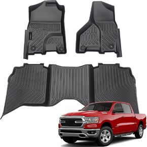 All Weather Floor Mat Fit for 2025 Dodge Ram 1500 Crew Cab 5 Seat 2nd Row with Under Seat Storage Box TPE Liner Accessories All Season Guard Odorless Anti-Slip Black