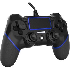 Rzzhgzq Game Controller Wireless Controller for PS4/Pro/Slim/PC, 3.5mm Headset Jack, 6-axis Gyro Sensor Joystick Controller Dual Vibration Audio Function (black+blue(1))