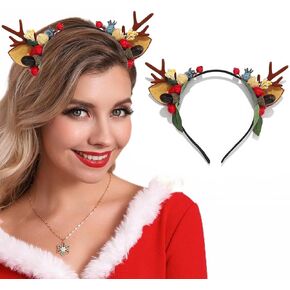 GORTIN Reindeer Antlers Headband Christmas Headbands Flowers Deer Antler Hair Band Xmas Antlers Head Hoop Costume Headwear