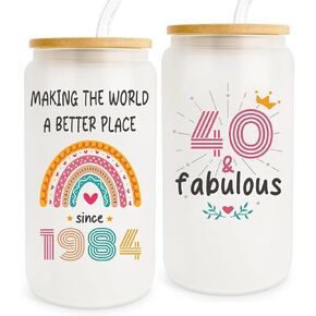 Vivulla68 25th Birthday Gifts For Her Him, Gift For 25 Year Old Female, Best Gifts For 25 year Old Woman Man, 25th Birthday Gift Ideas, 1999 Gifts, 25 Birthday, 25th Frosted Glass With Lid And Straw