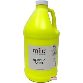 milo Fluorescent Pink Neon Acrylic Paint | 64 oz Bottle Half Gallon | Glows UV in Black Light | Non-Toxic Made in USA | Bulk Art Paint for Party, Student, Classroom, Artist