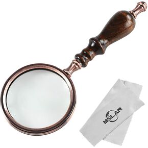 MSLAN Magnifying Glass,10X Antique Copper Handheld with Wooden Handle and Real Glass,Best Reading Magnifier for Elderly,Macular Degeneration