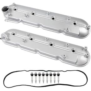 WATERWICH Aluminium Valve Cover kit Compatible with 1999-2008 Cadillac Escalade/Chevy Suburban Silverado Trailblazer Tahoe 2000-2008/ GMC Sierra Yukon Replacement for 12570427 12582224 (Silver)