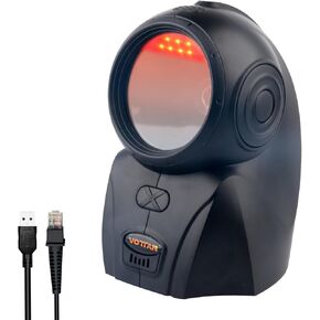VOTTAN Automatic Omnidirectional Barcode Scanner, USB Wired 1D 2D QR Code Scanner, Hands-Free Screen Scanning Desktop Barcode Reader for Supermarket, Retail Store, Library, Warehouse (Black)