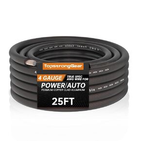 TOPSTRONGGEAR 4 قياس 25 قدم أسود و25 قدم أحمر طاقة/سلك أرضي صحيح 4 AWG سلك طاقة - مواصفات حقيقية وكابل لمس ناعم (أسود وأحمر) (25 قدم أحمر و25 قدم أسود)