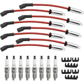 41-110 M8-48322 Spark Plug and Spark Plug Wire Kit Replacement for Chevy Silverado Express Replacement for GMC Sierra Yukon Replacement for Cadillac Escalade (8 Sets)