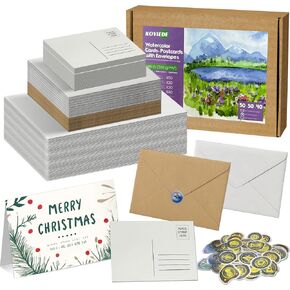 50 Pack Foldable Blank Watercolor Cards with Envelopes 4 x 6 Inch, 140lb Heavyweight, 100% Cotton, White, Acid-Free Foldable Watercolor Cards to Paint or Cards Making for Christmas Birthday