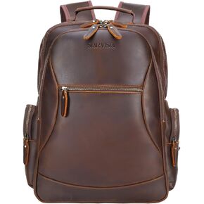STAR VISTA Nettuno 17.3" Vintage Full Grain Leather Laptop Backpack for Men, Multi Pockets, Casual Outdoor Business Travel Rucksack, YKK Zippers