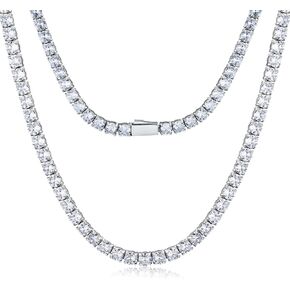 Tennis Necklace for Men Women Stainless Steel Tennis Chain 4/ 5mm 1 Row Prong-Setting 5A+ Cubic Zirconia Never Fade Iced Out Chain Choker or Bracelet Hip Hop Jewelry -with Gift Box